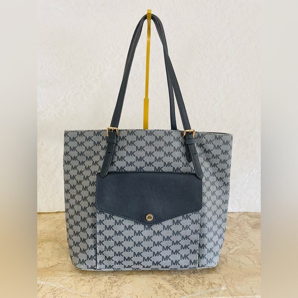 Michael Kors logo grossgrain denim blue shoulder bag tote